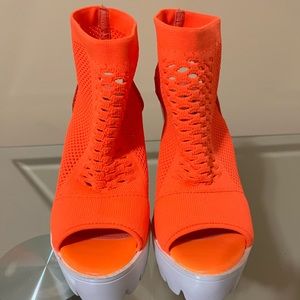 Pazzaz Neon Orange Chunky Heel Sandal